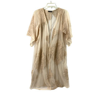 Luna‎ Moon Sheer Duster Womens Small Embroidered Open Front Festival Fairy Sheer